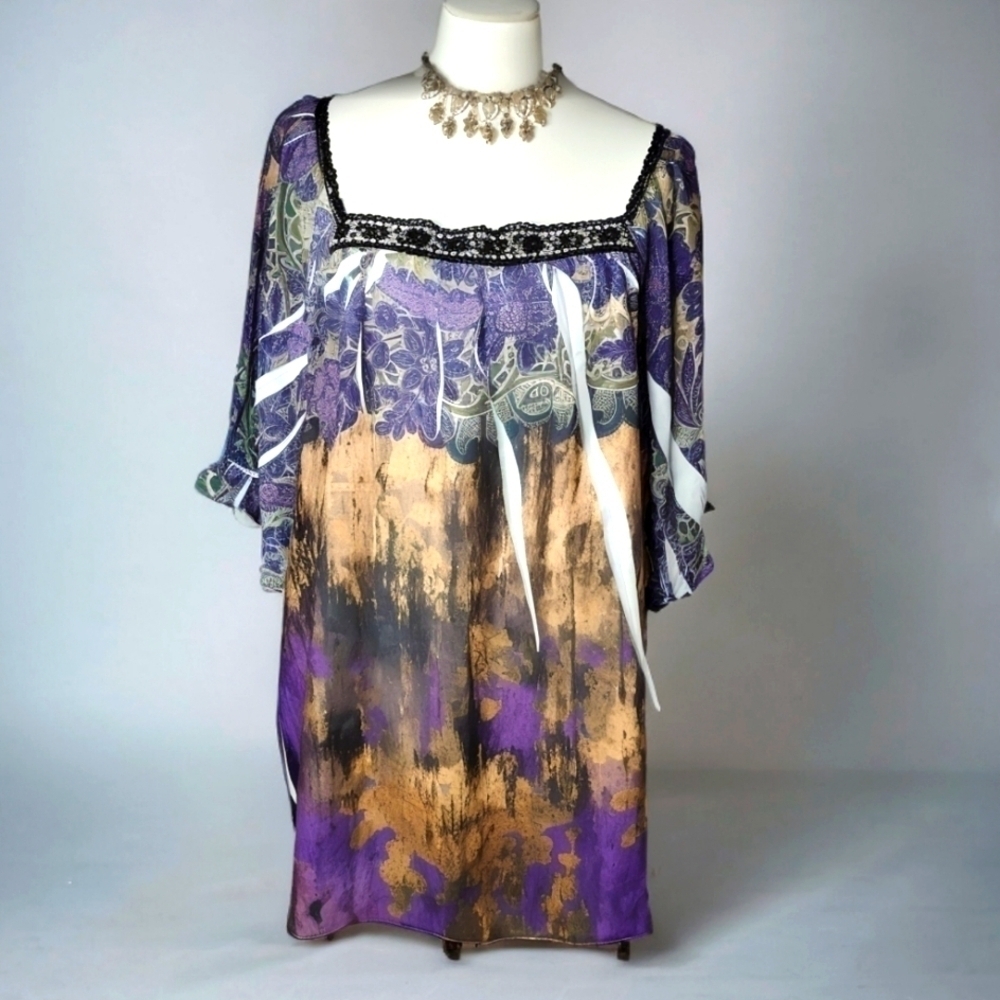 LANE BRYANT PLUS SIZE 18 20 PURPLE LONG LACE‎ TOP #0007